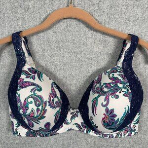 Soma 34DD Embraceable Full Coverage Lace Lift Bra Floral White Underwire Adjust